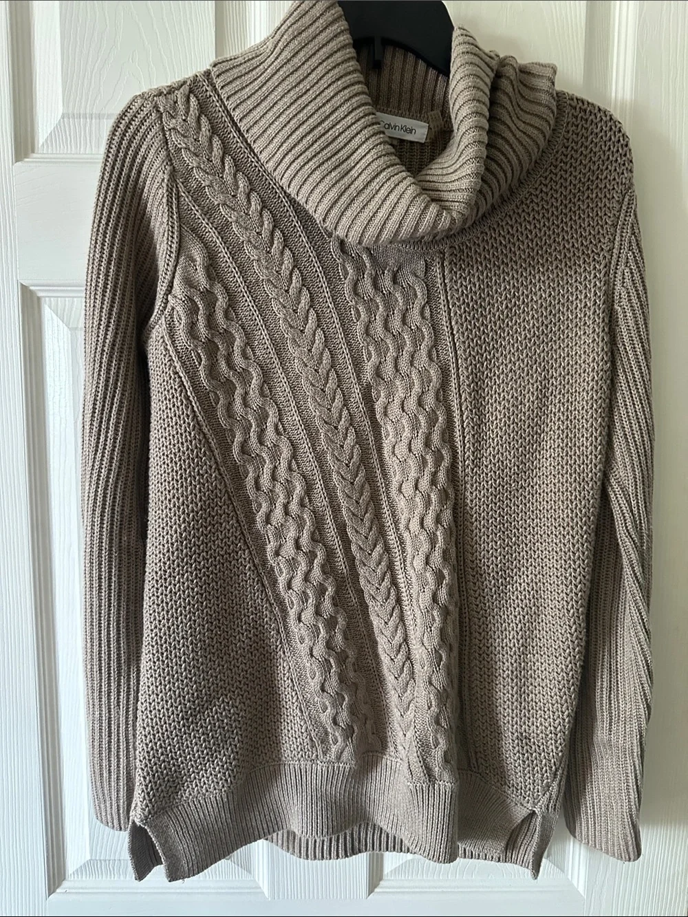 Calvin Klein Turtleneck Cable-Knit Sweater - Taupe size small